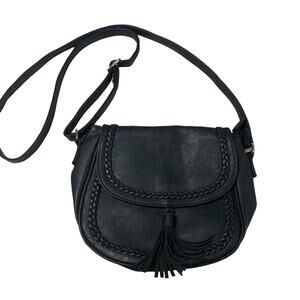 KK XIU faux leather vegan black tassel crossbody